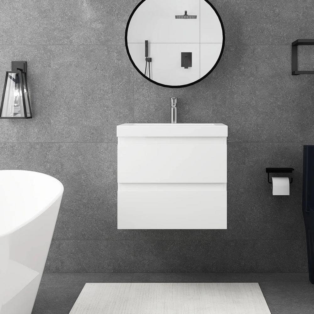 24 in. W x 19.5 in. D x 22.5 in. H Single Sink Wall-Mounted Bathroom Vanity in White with White Integrated Resin Top price history on PriceWatchPro
