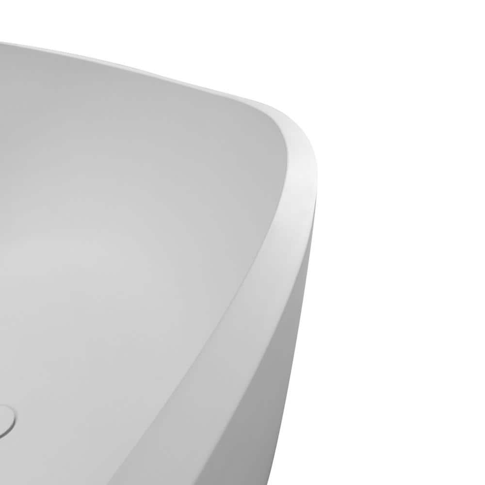 Matte White Solid Surface Freestanding Soaking Bathtub, 63-inch