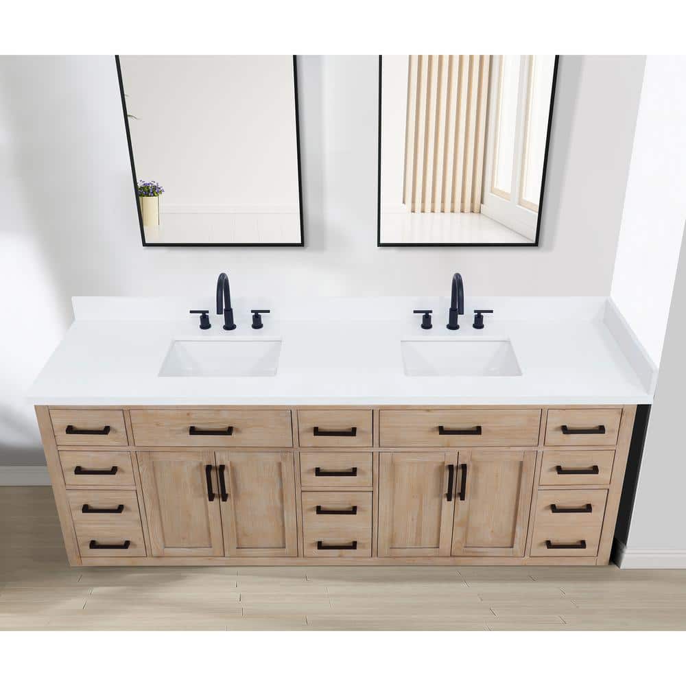 Altair Snow White 84" Engineered Stone Vanity Top with Ceramic Sinks