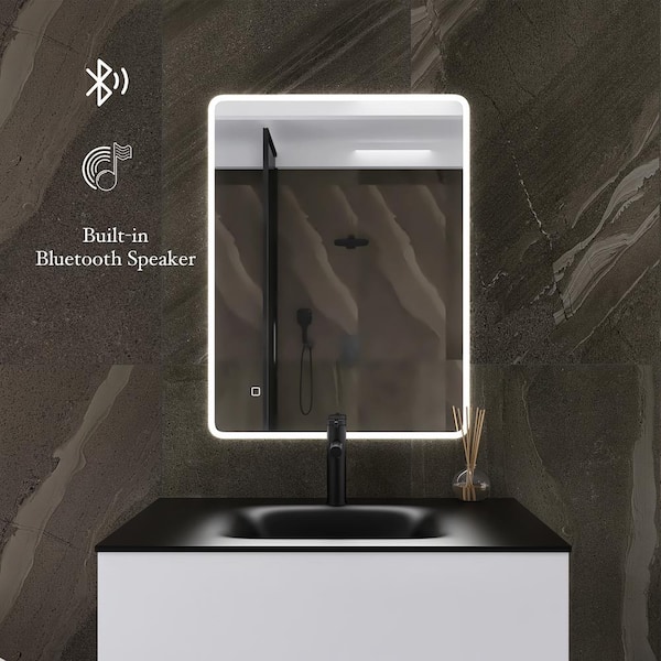 FUNKOL 32 in. W x 24 in. H Medium Rectangular Frameless Glass Anti-Fog Wall Mounted Bathroom Vanity Mirror in Clear(Silver)