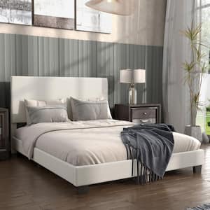 Lumi White Simple Standard Boucle Fabric Upholstered Wood Frame Queen Platform Bed