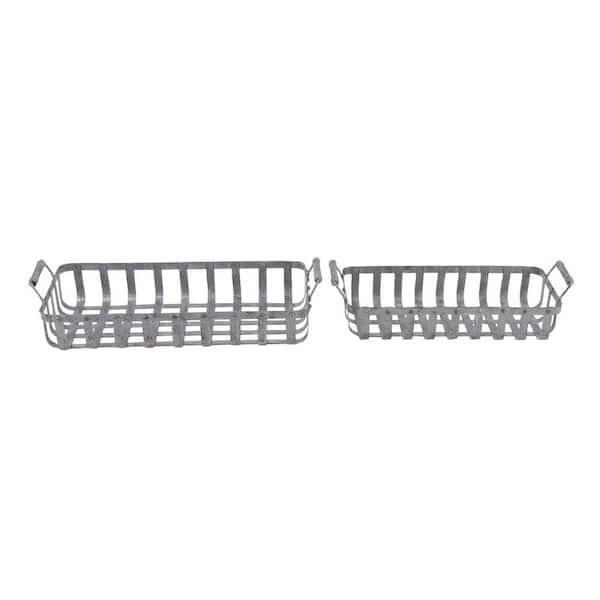 Litton Lane Farmhouse Gray Woven Metal Baskets (Set of 2)