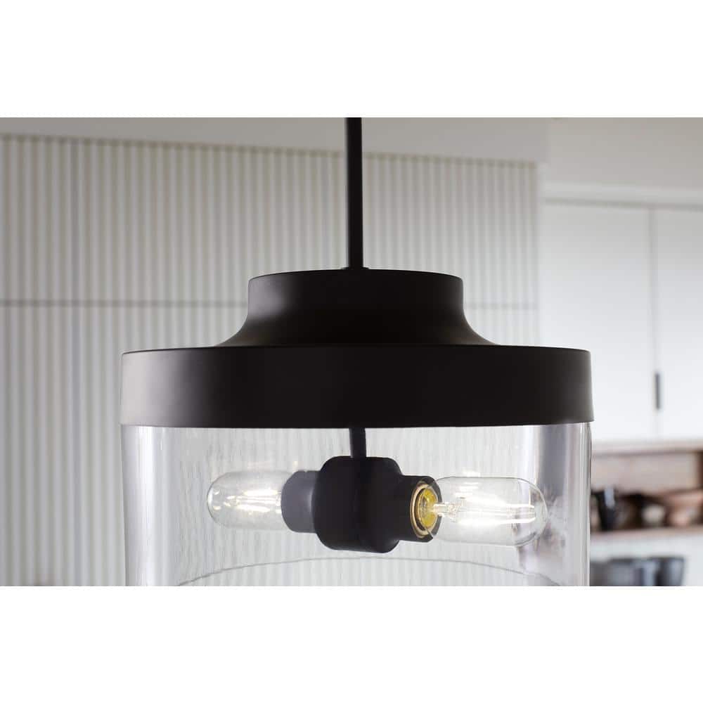Purist Matte Black 18" Drum Pendant with Glass Shades