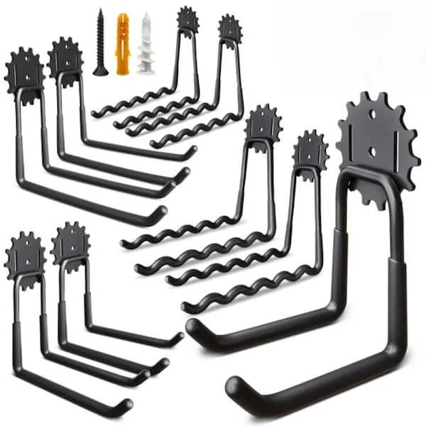 9-Piece Heavy Duty Garage Wall Hanging Hook with Extra Soldering Points, Garden Garage Organizer Storage Holder in Black