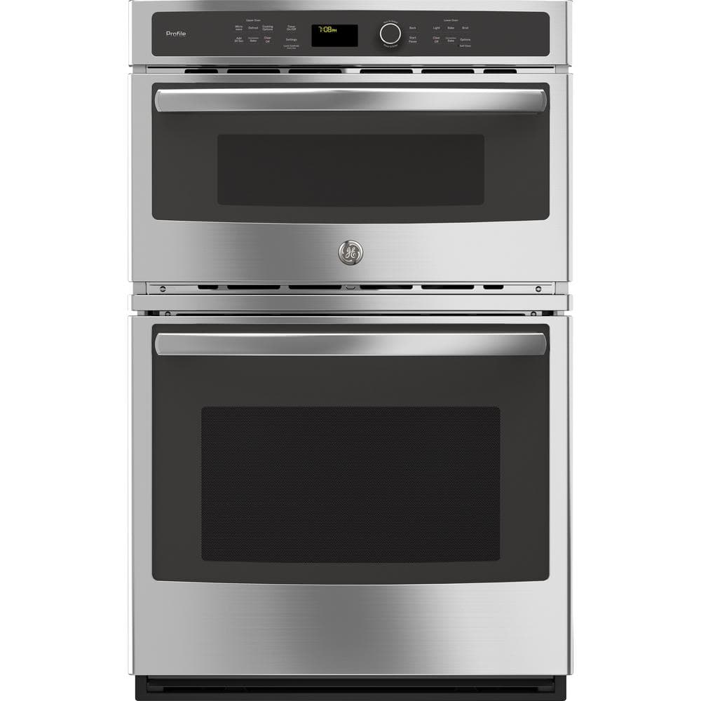 GE Profile Profile 27 in. Double Electric Wall Oven with Convection Self-Cleaning and Built-In Microwave in Stainless Steel, Silver