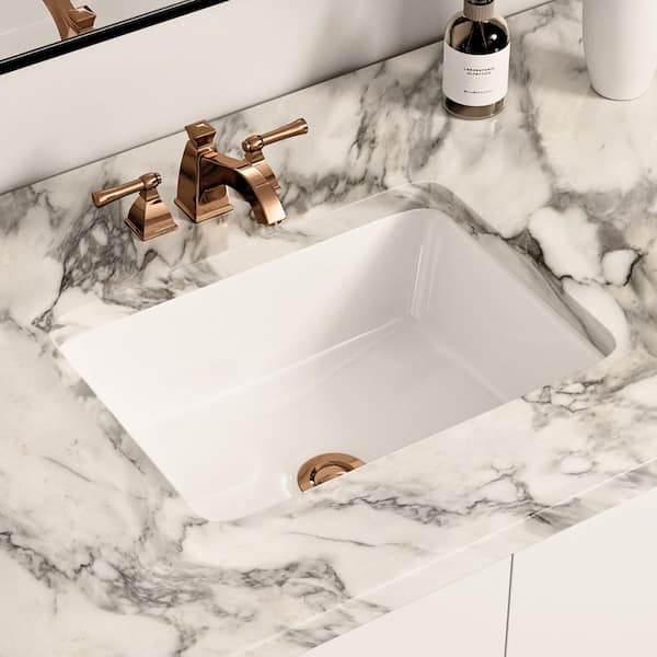 16 in. L x 12 in. W Undermount Bathroom Sink Rectangular White Ceramic with Overflow Hole for Modern Bathroom Design