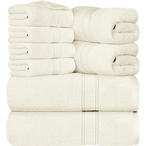 8-Piece Premium Towel with 2 Bath Towels, 2 Hand Towels and 4 Wash Cloths, 600 GSM 100% Cotton Highly Absorbent, Ivory