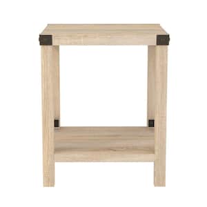 Urban Industrial 18 in. White Oak Square Metal X Accent Side Table with Lower Shelf