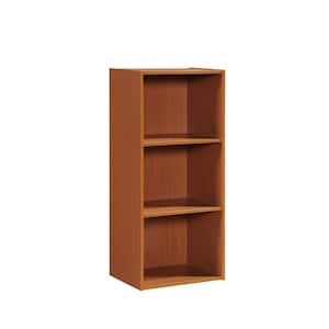 35.67 in. Cherry Wood 3-shelf Standard Bookcase with Storage