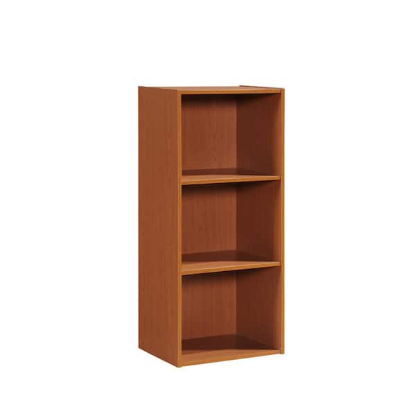 HODEDAH 35.67 in. Cherry Wood 3-shelf Standard Bookcase with Storage