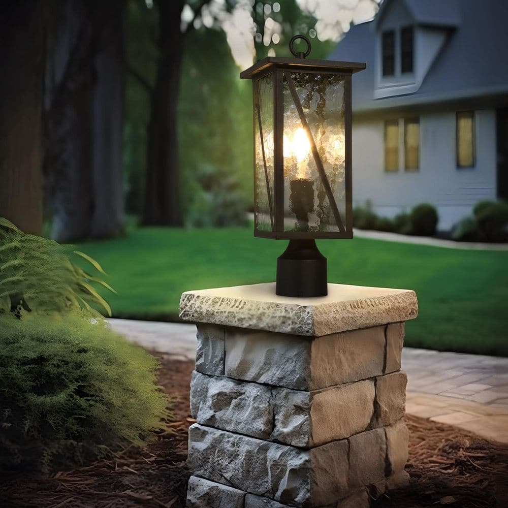 LNC Modern 16.5 in. 1-Light Metal Black Outdoor Weather Resistant Post ...