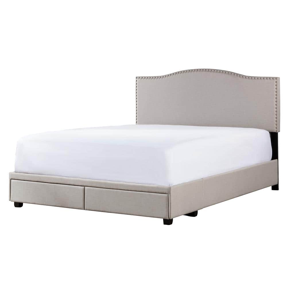 Sophisticated Fog Gray King Upholstered Bed with Storage and Nailhead Trim