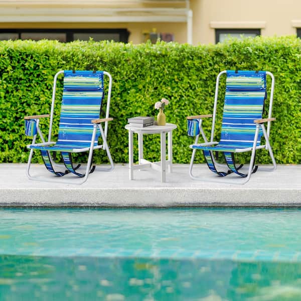 Winado Portable 2 Pack Striped Blue Steel Folding Adjustable