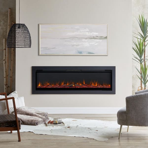65 in. Wall-Mount Recessed Electric Fireplace Insert in Black