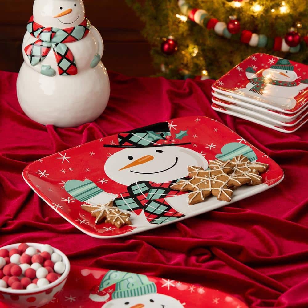 Certified International Christmas Whimsy Snowman 14 in. Rectangular Assorted Colors Ceramic Platter