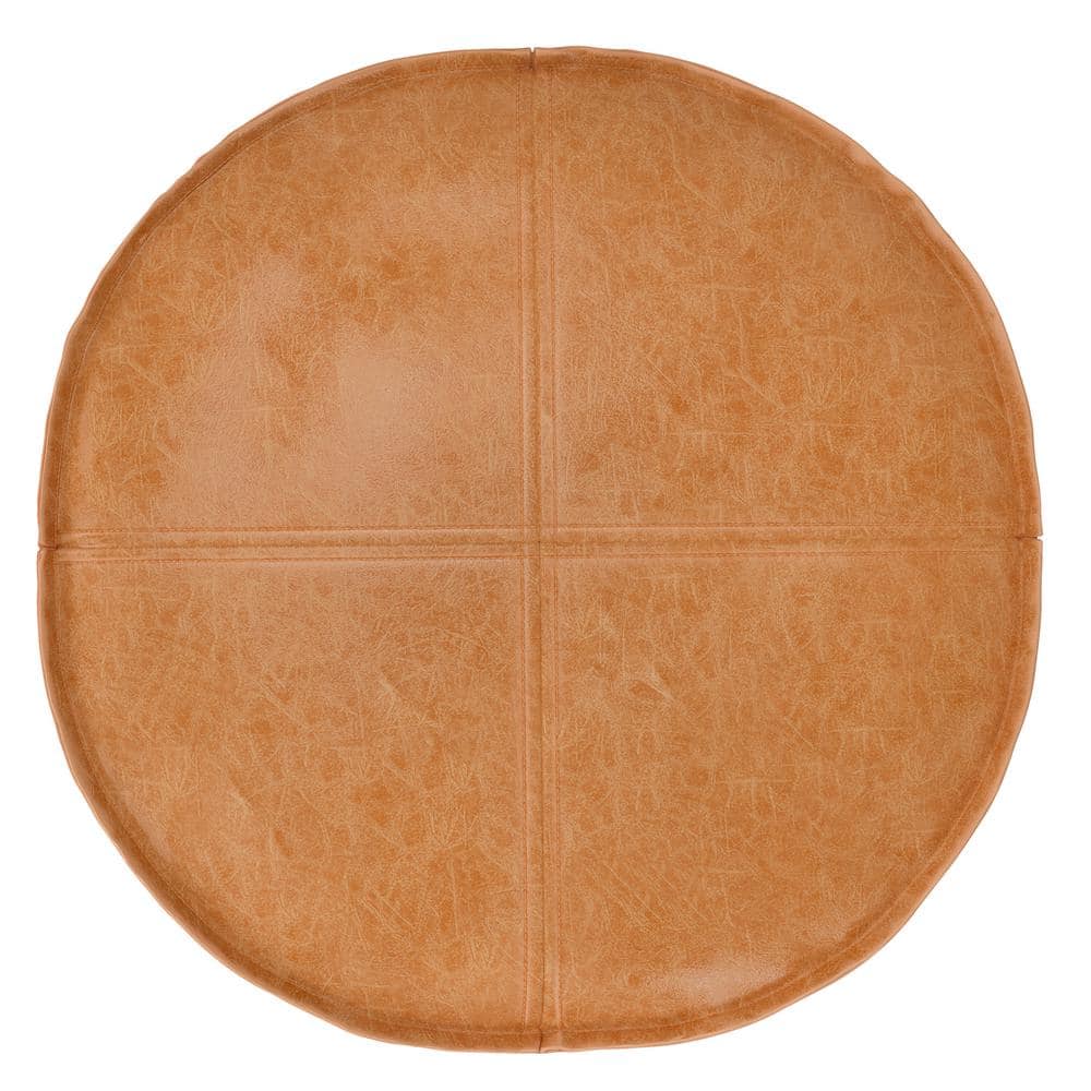 Brody 20" Round Distressed Brown Vegan Faux Leather Pouf