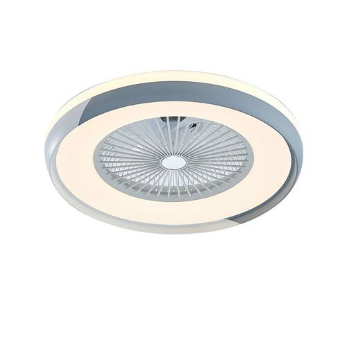 20 in. Indoor Gray Modern Round Semi Flush Mount Integrated LED Ceiling Fan with Remote Control for Bedroom Living Room Ceiling Fans