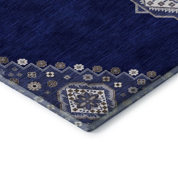 Mayfield Premium Machine Washable Abstract AMF1014 Navy 8 ft. x 10 ft. Area Rug