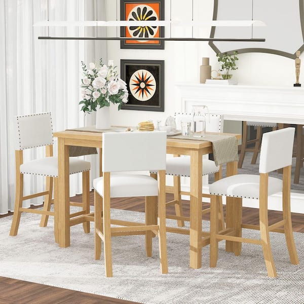 5-Piece Natural Wood Wash Wood Top Dining Room Set Seats 4