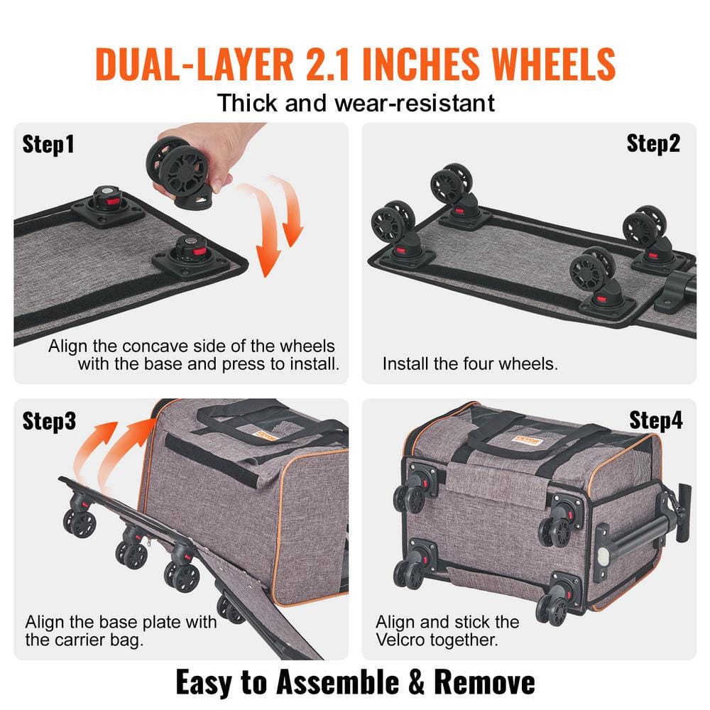 Gray Soft-Sided Rolling Pet Carrier with Telescopic Handle