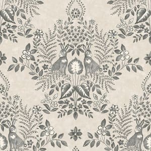 Linen and Charcoal Cottontail Toile Paper Peel and Stick Matte Wallpaper