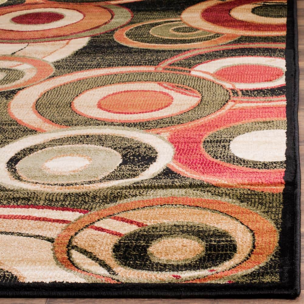 Black and Multi Synthetic Retro Safavid Style Runner Rug