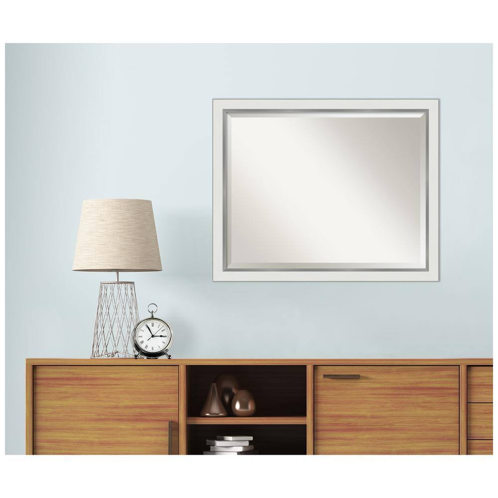 Contemporary White and Silver Rectangular Bathroom Vanity Wall Mirror