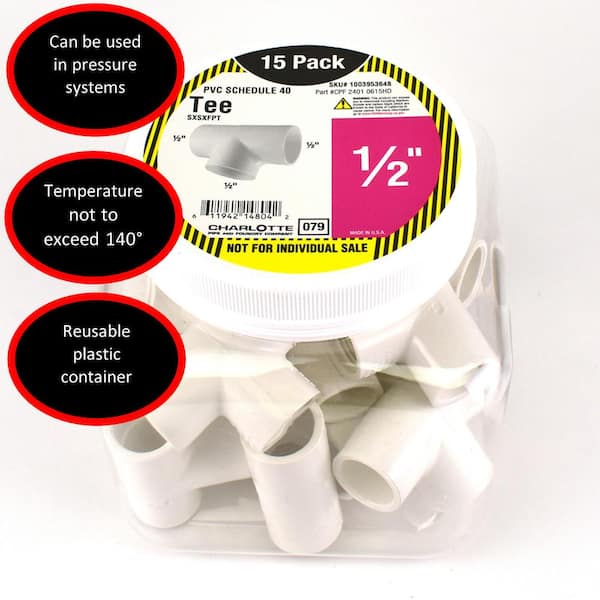 Charlotte Pipe 1/2 in. PVC Tee S x S x S Pro Pack (15-Pack)