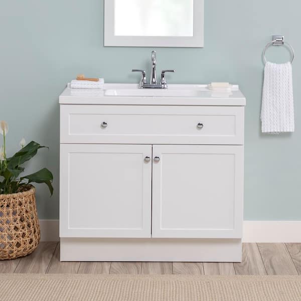 Glacier Bay Hartridge 37 in. Single Sink White Bath Vanity with White Cultured Marble Top (Assembled)
