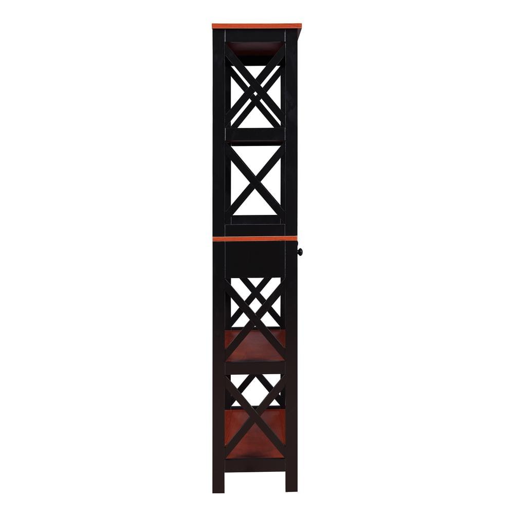 Oxford Modern 5-Tier Cherry & Black Bookcase with Concealed Drawer