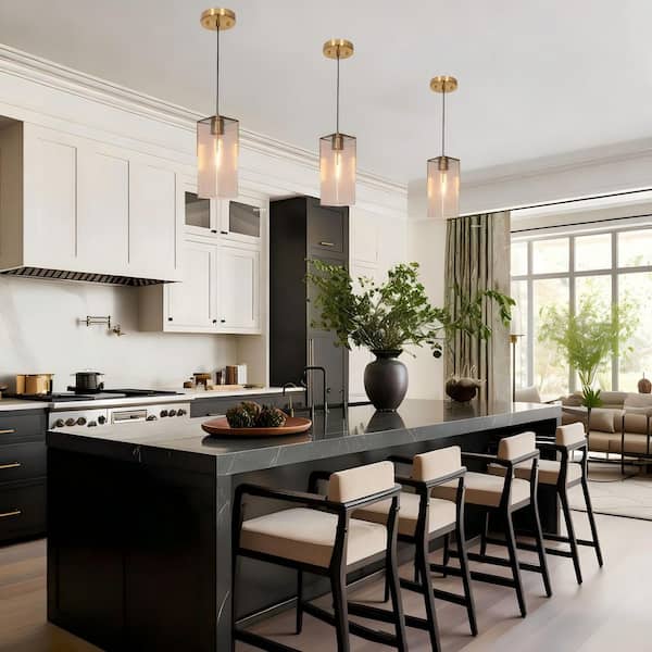 Modern 1-Light Brass Mini Pendant Light Water Glass Black Pendant Hanging Light Farmhouse DIY Kitchen Island Chandelier