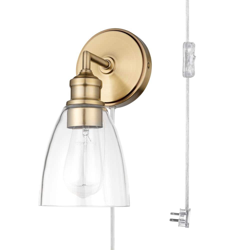 Matte Brass and Clear Glass Wall Sconce with LED Bulb