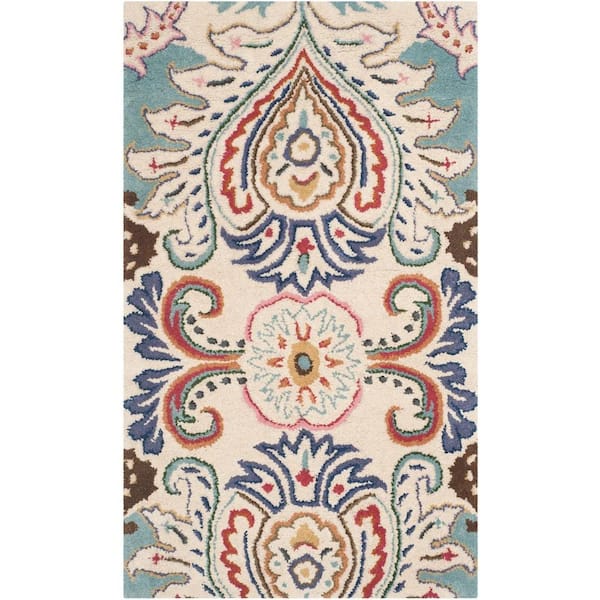 SAFAVIEH Bella Ivory/Blue Doormat 2 ft. x 3 ft. Floral Area Rug