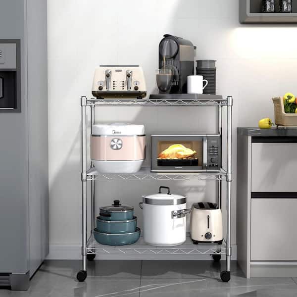 Otryad Heavy Duty 3-Tier Storage Shelves 750 lbs. Capacity, Adjustable Shelving Unit with Wheels, Chrome, 2-Pack