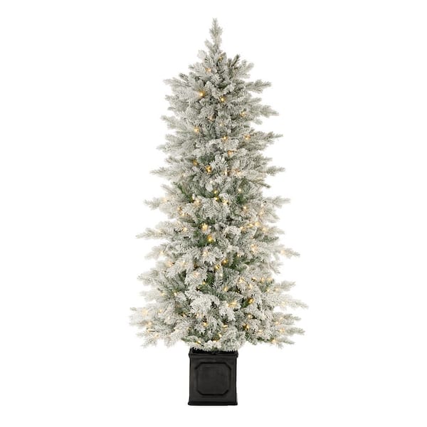Home Accents Holiday 6.5 ft LED Pre-Lit Potted Artificial Christmas Tree with 250 Warm White Lights