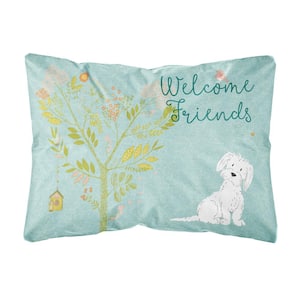 12 in. x 16 in. Multi-Color Lumbar Outdoor Throw Pillow Welcome Friends Maltese