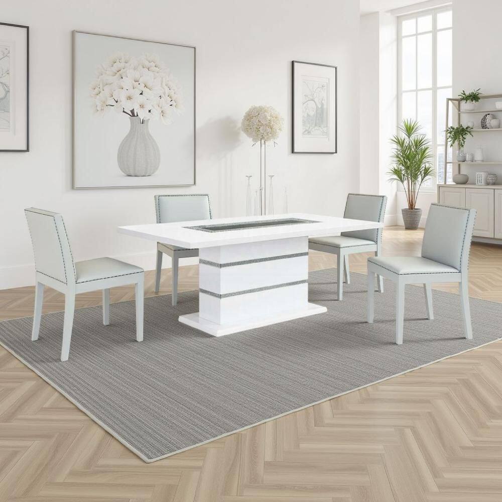 Zav Gray and White Wood 79 in. Pedestal Dining Table Seats 6 price history on PriceWatchPro