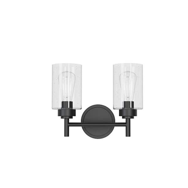 LumLight Wexton 12 in. Plug and Play 2-Light Black Vanity Light with SkyPlug