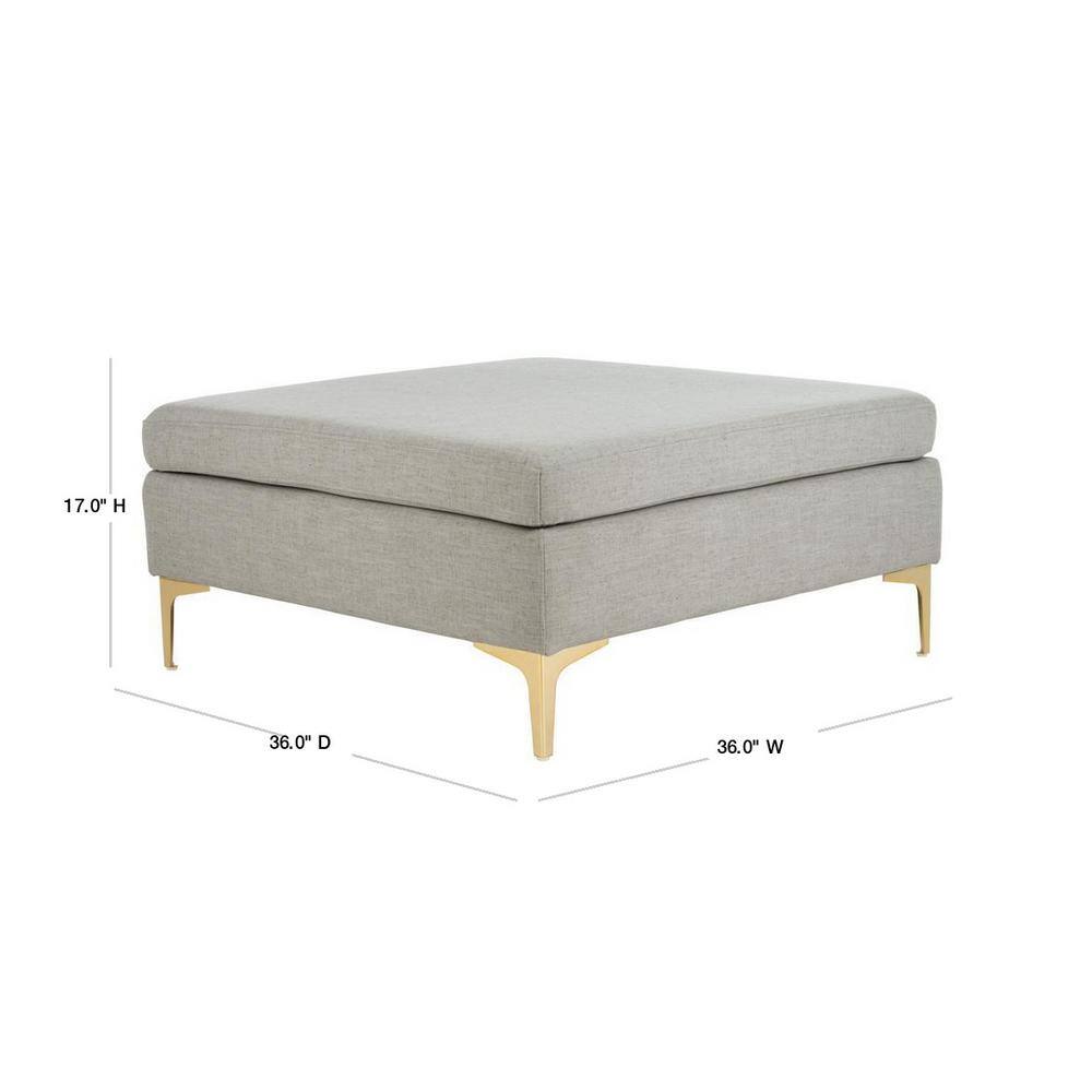 Lux Grey Linen 36" Square Ottoman with Brass Legs