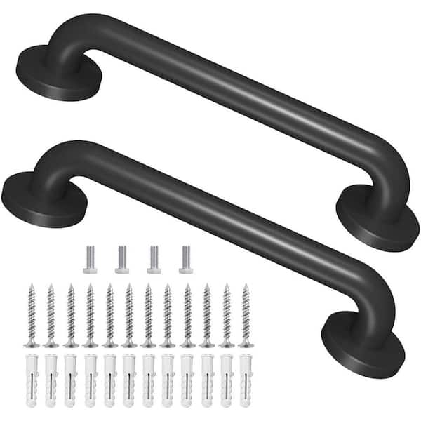 2 Pack 16 in. Matte Black Metal Hand Rail Safety Grab Bar for Indoor Outdoor Stairs Wall Mounted Elderly Support