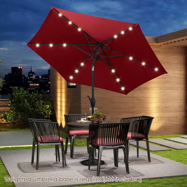 burgundy patio umbrella with lights 10' Foot Cantilever Offset or Beige + Solar LE SDI Factory Direct Wholesale In the night use solar powered Led to reignite your passion for outdoor dining and brighten your summer nights Clihome 7.5 ft. Solar LED
