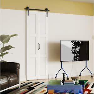 30 in. x 84 in. White, 3 Panel Finished, Paneled MDF, Bi-Fold Style Sliding Barn Door with Hardware Kit