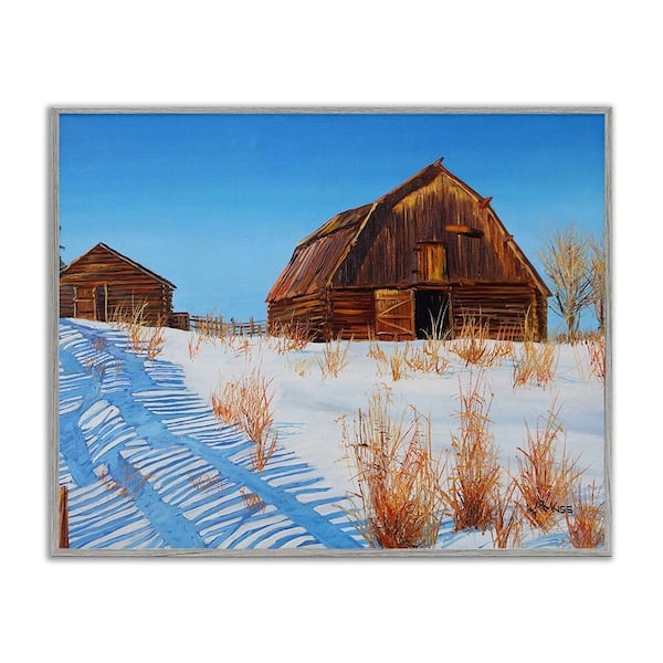 Stupell Industries Winter Country Barn by Andrew Kiss 1 Piece Framed Graphic Print Nature Poster Art Print 14 in. x 11 in.