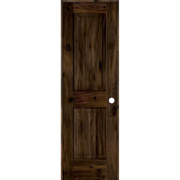 Krosswood Doors 24 in. x 80 in. Rustic Knotty Alder 2 Panel Left-Handed Black Stain Wood Single Prehung Interior Door with Square Top