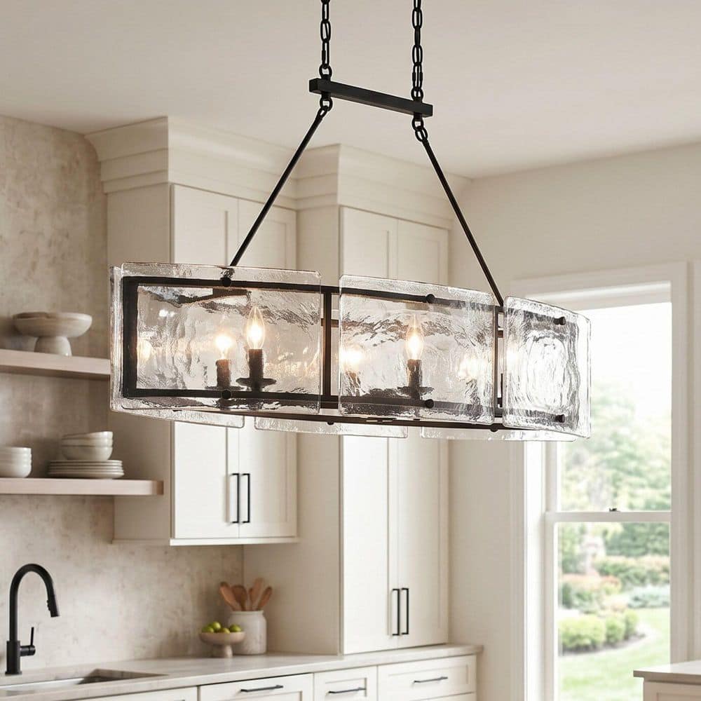 Quoizel Fortress 6-Light Earth Black Linear Chandelier with Clear