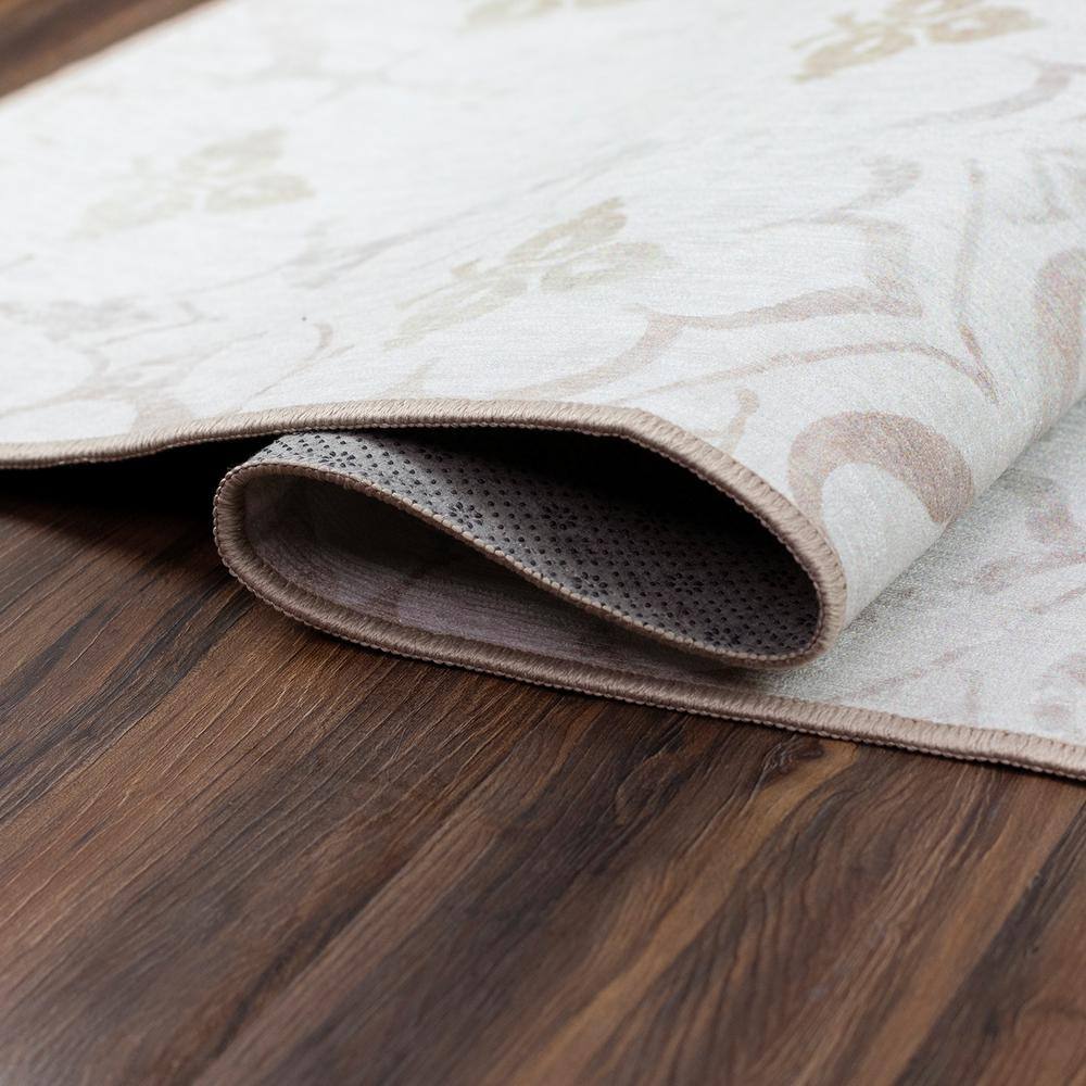 Ivory Flat Woven Synthetic Washable 5' x 7' Rug