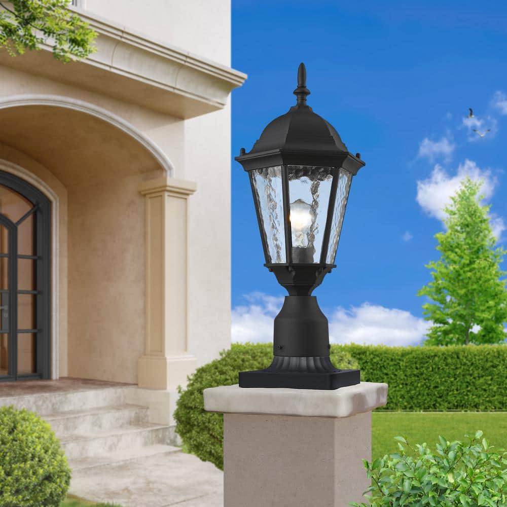 Hamilton Textured Black Outdoor Post Lantern with Clear Water Glass