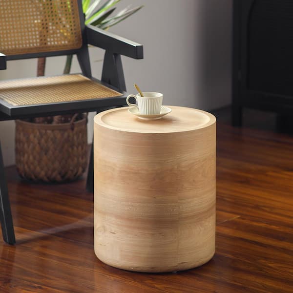 Paniz 15.75 in. W Natural Round Wood Side Table with Faux Concrete Finish