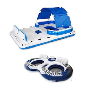 CoolerZ Blue Tropical Breeze 6-Person Floating Island Lounge Raft and River Run II 2-Person Float