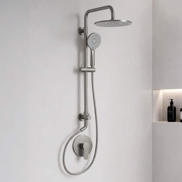 2-Spray 10 in. Wall Mount Dual Fixed and Handheld Shower Head 2.5 GPM with Adjustable Height in Brushed Nickel